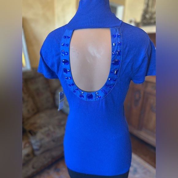 Y2K Open Back Embellished Knit Turtleneck Knit Top NWT - Picture 2 of 7